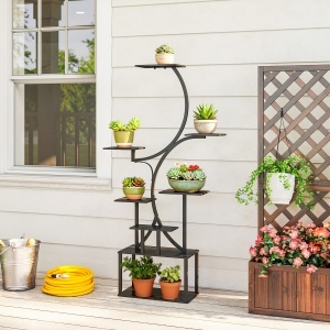 Suport pentru Plante cu 8 Rafturi în Formă de S, Suport Ghivece Metalic pentru Interior și Exterior, pentru Grădină, Balcon, Terasă, Cameră de Zi, 74x26x158,5 cm, Negru - Img 2