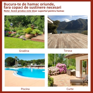 Suport Schelet pentru Hamac Reglabil Max. 150 Kg, Negru, 280x120x110cm - Img 6