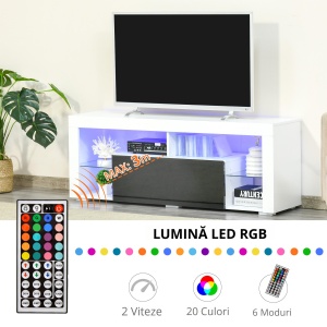 Suport tv cu lumini led multicolore și telecomandă pentru televizoare până la 55", Alb - Img 6