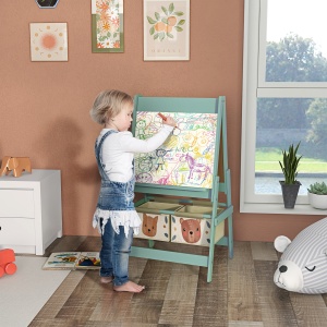 Tabla pentru copii 3 in 1 cu 2 containere sevalet de arta din lemn pentru copii 3-8 ani verde pentru scoala mobilier camera copilului birou pentru copii mici - Img 2