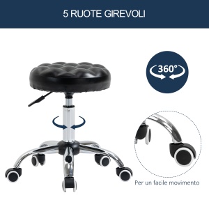Taburet Reglabil pe Inaltime cu 5 Roti Pivotante, din Otel, Spuma de Cauciuc si Imitatie de Piele, Ф48x47-59lcm, Negru - Img 5