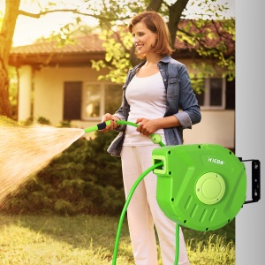 Tambur cu Furtun Retractabil Automat, Pivotant la 180°, 35,5x11,5x27,5 cm, Verde - Img 2