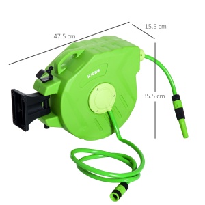 Tambur Portabil pentru Furtun Montat pe Perete cu Derulare Automata, 47,5x15,5x35,5 cm, Verde - Img 3