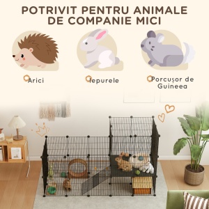 Țarc Modular pentru Animale de Companie de Talie Mică, cu 39 de Panouri și Accesorii, 140x70x105 cm, Negru - Img 7