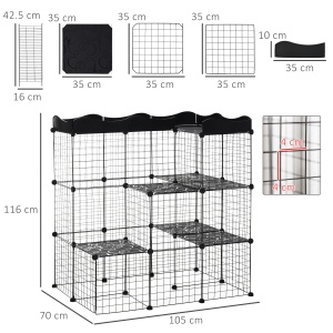 Țarc Modular pentru Animale de Talie Mică, cu Panouri și Accesorii, 105x70x116 cm, Negru - Img 3