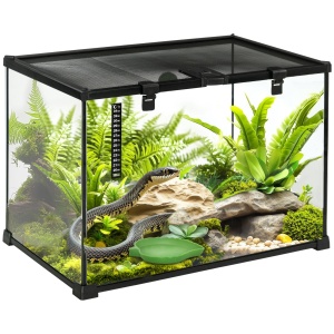 Terariu Înălțat pentru Reptile cu Încuietoare și Ușă pentru Hrănire, 50x30x35 cm, Negru - Img 1