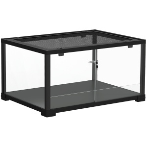 Terariu Ridicat cu Dublă Închidere și Pereți din Sticlă, 60x45x32 cm, Negru