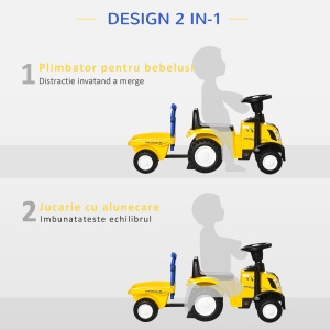 Tractor pentru Copii Prevazut cu Loc cu Remorca Varsta 12-36 Luni Galben - Img 6