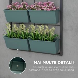Trepte pentru Plante, 8 Ghivece Stivuibile, Rezistente la Intemperii, 52,5 x 14 x 90 cm, Gri + Negru - Img 6