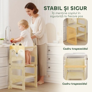 Turn Montessori pentru Copii 2-5 Ani cu Tablă și Măsuță, Scăunel pentru Copii din Placaj, 57x39x93 cm, Culoare Lemn - Img 5