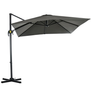 Umbrelă de Grădină cu Manivelă de Mână cu Unghi Reglabil pe 5 Niveluri și Rotație la 360°, 245x245x245 cm, Gri - Img 1