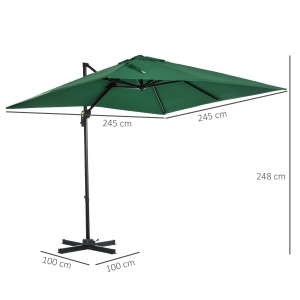 Umbrelă de Grădină cu Manivelă, Rotire la 360°, Orificii de Ventilație și Parasolar Reglabil, 2.5x2.5 m, Verde - Img 3