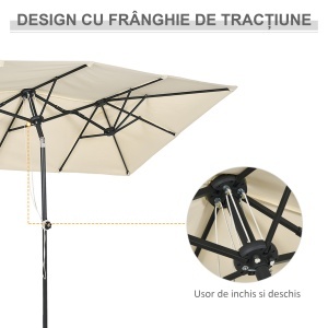 Umbrelă de Grădină Dublă Înclinabilă și Reglabilă în Înălțime, 295x150x170-214 cm, Alb Crem - Img 6