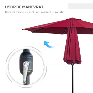 Umbrela de Gradina Inclinabila 3x2.45m in Poliester Impermeabil, Rosu Bordeaux - Img 5