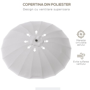 Umbrelă de Grădină Înclinabilă cu Manivelă și 18 Spițe din Metal și Poliester, Ø250x240 cm, Gri Deschis - Img 6