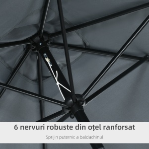 Umbrelă de Grădină Înclinabilă cu Manivelă și 6 Spiţe, 2x3 m, Gri Închis - Img 7