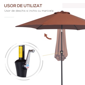 Umbrelă de Grădină Înclinabilă cu Manivelă și 6 Spițe din Aluminiu, 2.6x2.35 m, Cafeniu - Img 4