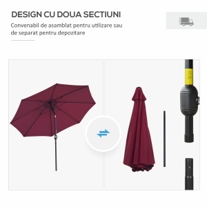 Umbrelă de Grădină Înclinabilă pe 3 Unghiuri cu Manivelă, Ø265x240 cm, Roșu - Img 7
