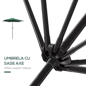 Umbrela de Gradina Reclinabila Plaja Aluminiu si Poliester Φ2.6×2.35m Verde Inchis - Img 8