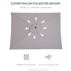 Umbrela de Gradina Reglabila Design Modern di Lemn 2x1.5m, Gri - Img 5
