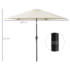 Umbrela de Gradina si Plaja Inclinabila Aluminiu si Poliester Alb Φ2.6×2.35m - Img 3