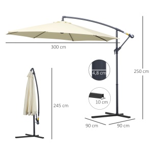 Umbrelă de Soare Excentrică cu Bază în Cruce Inclusă, din Metal și Poliester, 3x2,5 m, Bej - Img 3