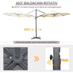 Umbrela de Soare pentru Gradina Descentrata cu Inclinare Reglabila si Pivotanta la 360°, Ø293x248cm Alb Crem - Img 4