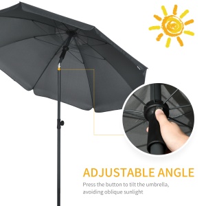 Umbrela de soare pentru plaja din Poliester si Otel cu 8 Nervuri, cu Tetiera care se Inclina la 45° si Design in 2 Sectiuni, Ø180x209 cm, Gri - Img 5