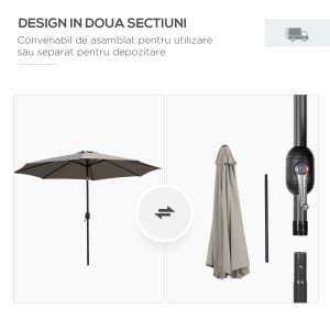 Umbrela de Soare pentru Plaja sau Gradina Impermeabila din Otel Maro Cafea Φ3x2.50m - Img 6