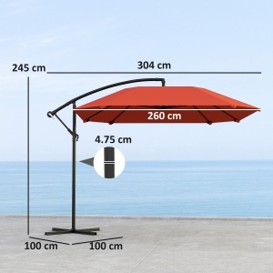 Umbrelă de Soare Suspendată cu Bază în Cruce, Articulație Tip Banană și Manivelă, 304x260x245 cm, Maro - Img 3