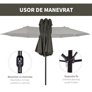 Umbrela Dubla Acoperis de Soare pentru Gradina Extern Tesatura Poliester Gri 2.7*4.6*2.4 - Img 5