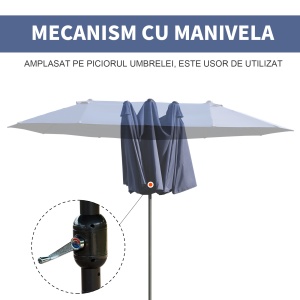 Umbrela Dubla de Gradina cu Deschidere cu manivela, Otel si Poliester, 460x270x240cm, albastra - Img 6
