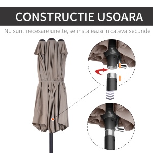 Umbrela dubla de soare, 460x270x240cm, Cafea - Img 6