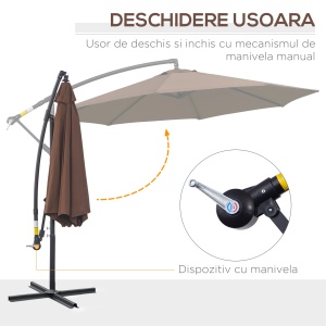 Umbrelă Exterioară cu Manivelă, din Oțel și Poliester Rezistent la UV, Ø295x245 cm, Cafea - Img 4