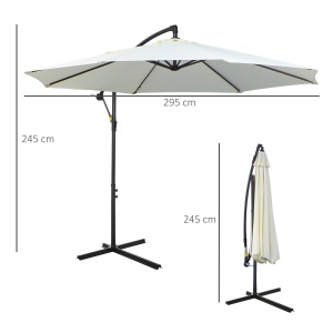 Umbrela pentru Gradina Brat cu Manivela, Φ3x2.5m, Alba - Img 3