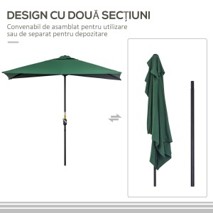 Umbrelă Semicirculară de Perete cu Deschidere cu Manivelă şi Orificii de Ventilaţie, 230x130x245 cm, Verde - Img 5