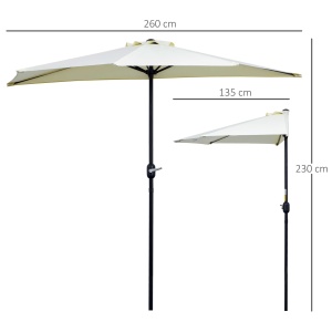 Umbrelă Semicirculară de Perete cu Manivelă și 5 Spițe, 2.6x1.35x2.3 m, Bej - Img 3