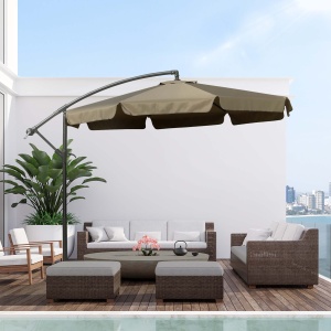 Umbrela Suspendată cu Copertină Reglabilă, Bază în Cruce, Orificii de Ventilaţie şi Manivelă, 2.7x2.7 m, Cafeniu - Img 2