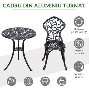 3pcs Patio Bistro Set Cast Aluminum Table Chair Outdoor Furniture Antique Black - Img 5