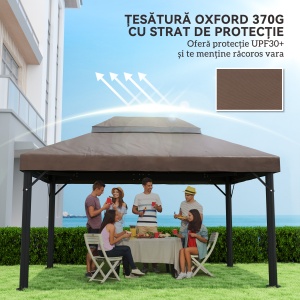 Acoperiș de Schimb pentru Foișor 4x3 m cu 2 Niveluri pentru Grădină, Acoperire Rezistentă la Apă din Material Oxford 370g/㎡ Anti-UV 30+ cu Orificii de Drenaj, Cafeniu - Img 6
