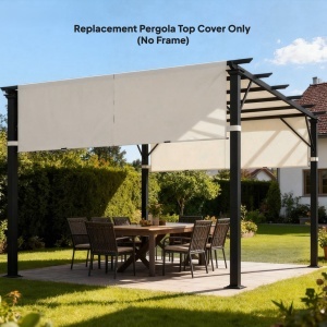 Acoperiș pentru Pergolă cu Buzunare și Curele pentru Stâlpi, 488x122 cm, Alb Crem - Img 9