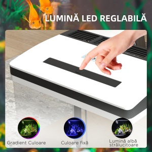 Acvariu de 28L cu Iluminare LED, Orificii de Ventilație și Pompă Silențioasă, 38x26x38 cm, Alb - Img 5