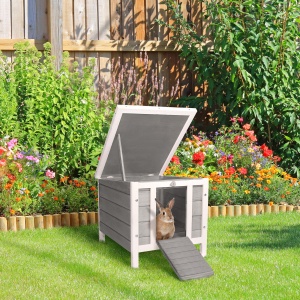 Adapost mic, din lemn, pentru iepuri, casuta pentru porcusori de Guineea, gri 46x39x30 cm - Img 2
