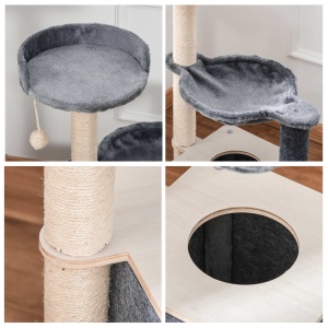 Ansamblu de joaca pentru pisici, Lemn/Plush, 48 x 34 x 95 cm, Gri - Img 8