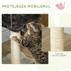 Ansamblu de pisici , turn pentru pisici cu 2 straturi pentru pisici de interior cu stalp de zgariat din sisal, pat pentru pisoi de plus, bila, 53,55x53,5x66 cm - Img 6