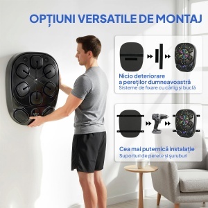 Aparat de Box Muzical Montat pe Perete cu 9 Moduri, Lumini LED și Conexiune Bluetooth, 61x48x11 cm, Negru - Img 8