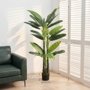 Arbore Artificial de Banan 180 cm cu Ghiveci, Plantă Falsă cu 18 Frunze pentru Decor Interior sau Birou, Verde - Img 3