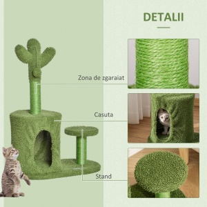 Arbore de Zgariat pentru Pisici pana la 4,5 kg in Forma de Cactus cu Mingii si Culcus, 60x35x78cm - Verde - Img 4