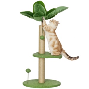 Arbore pentru Pisici cu Stâlp de Zgâriat, Platforme și Mingi de Jucărie, Ø40x83 cm, Verde - Img 1