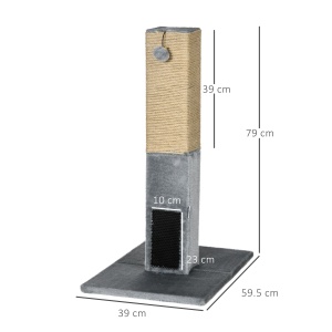 Arbore pentru Zgariat Pisici cu 2 Mingi Jucarie si Perie, din Lemn, Iuta si Plus, 59.5x39x79 cm, Gri - Img 3